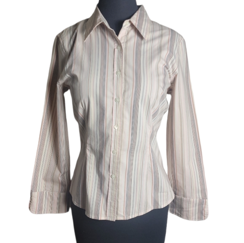 Merona striped button down shirt long sleeve collared women's size medium